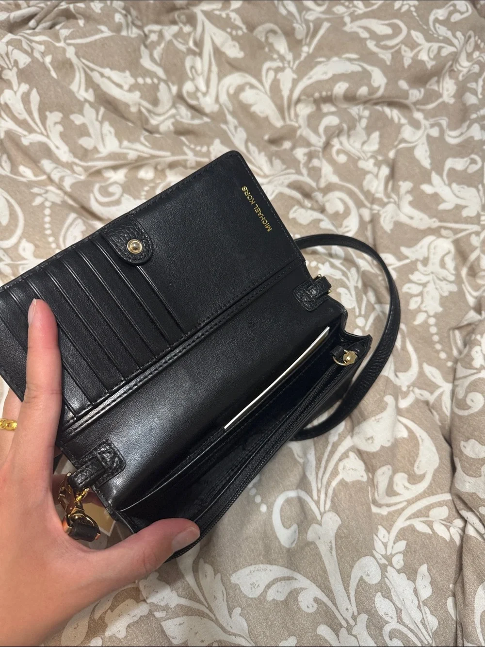 Michael Kors Black Pebbled Leather Convertible Crossbody “jet set charm”